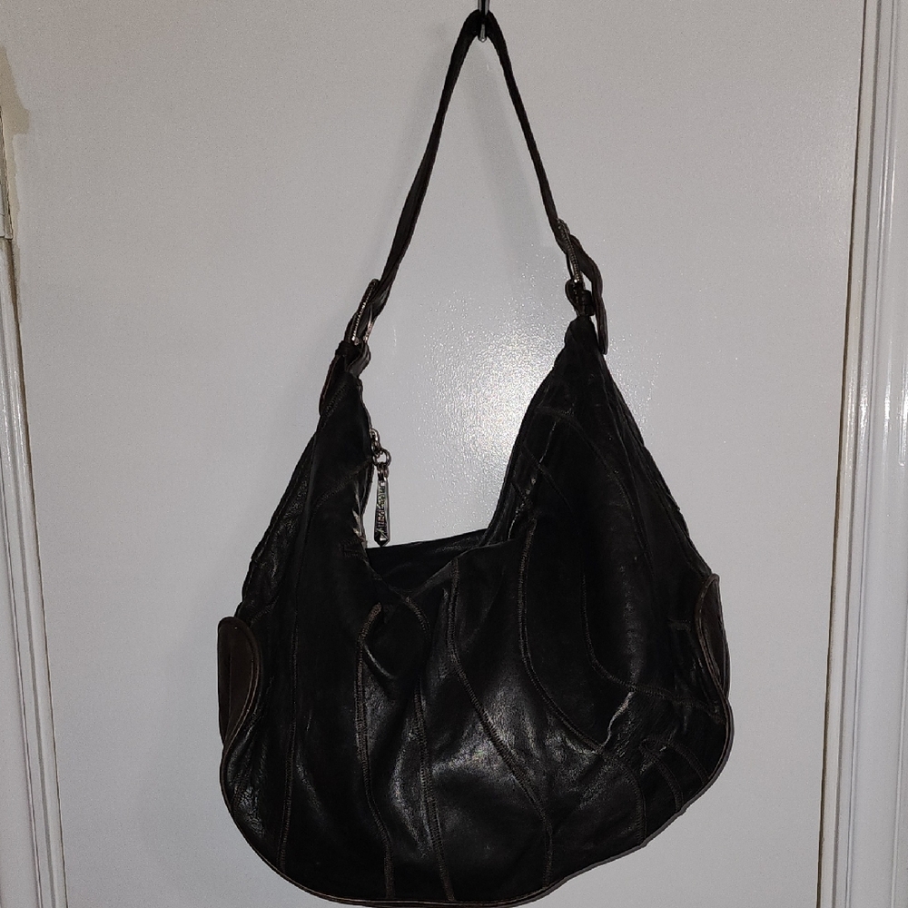 "Allison Scott" Brown/Black Leather Hobo Bag